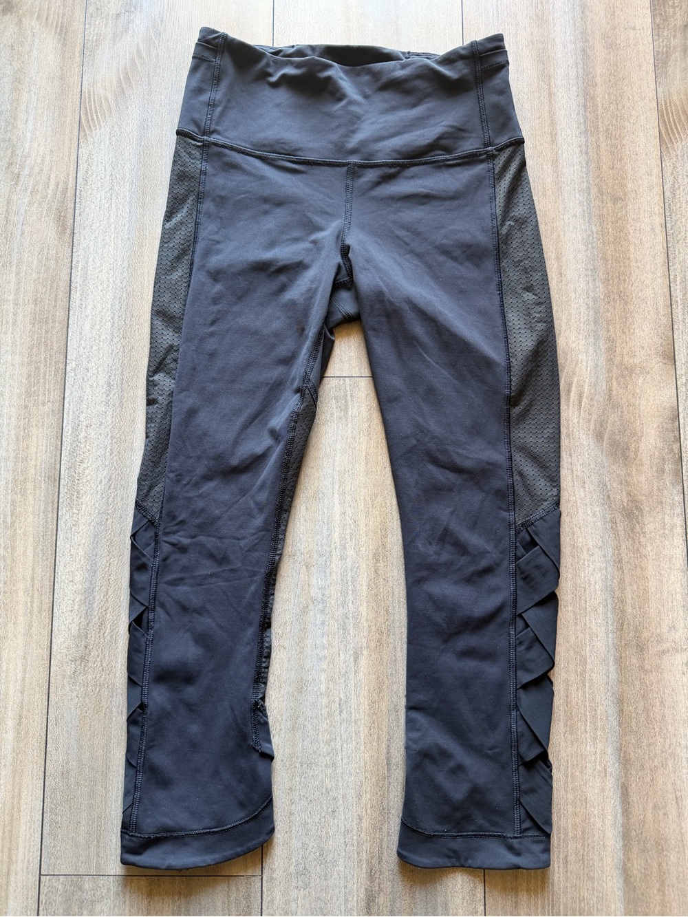 lululemon athletica Black Cropped Leggings with Side Lattice Detail